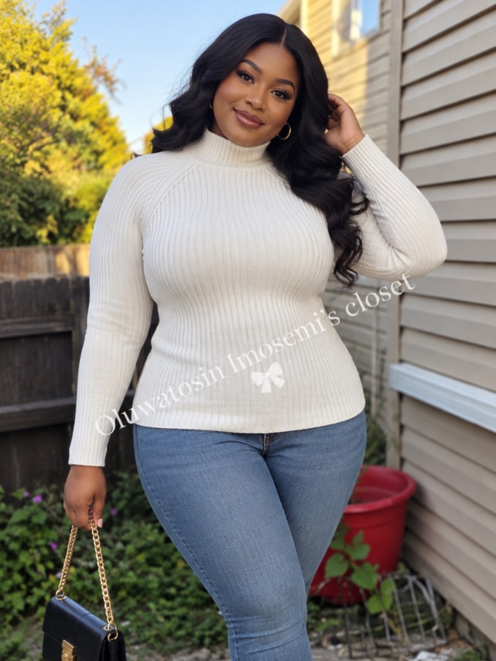 Elegant Ivory Ribbed Turtleneck Sweater
